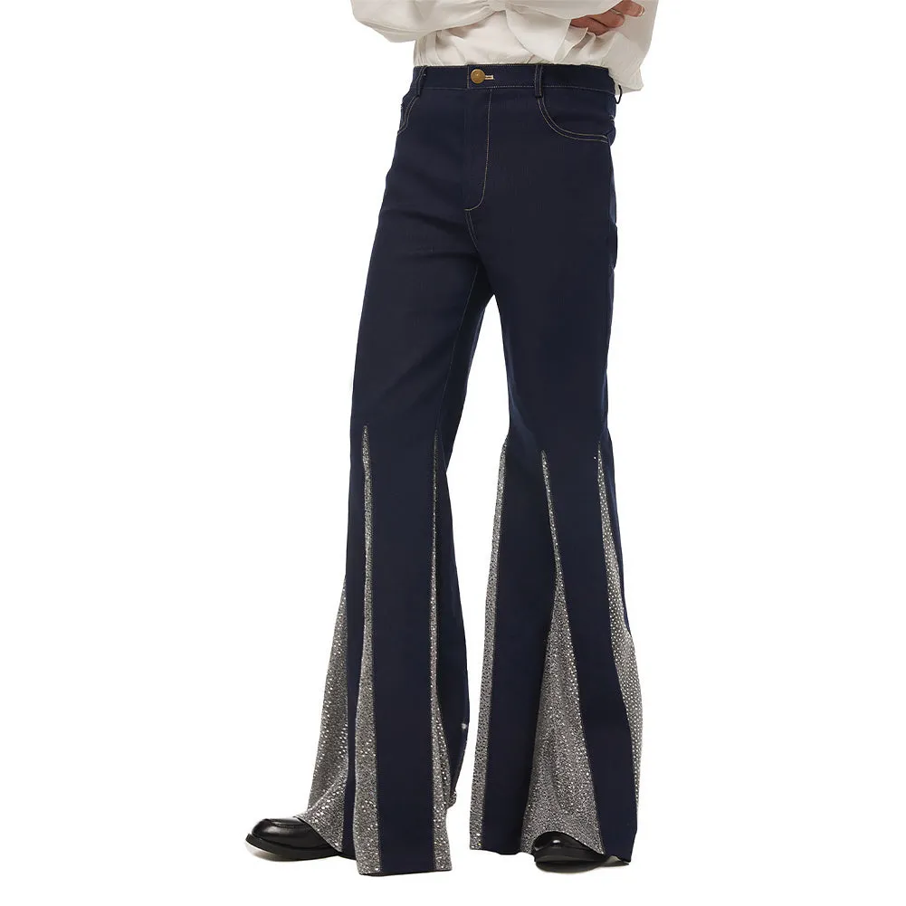 1970s Retro Vintage Disco Mid Waist Bell Bottom Super Flares Long Pants Halloween Carnival Suit