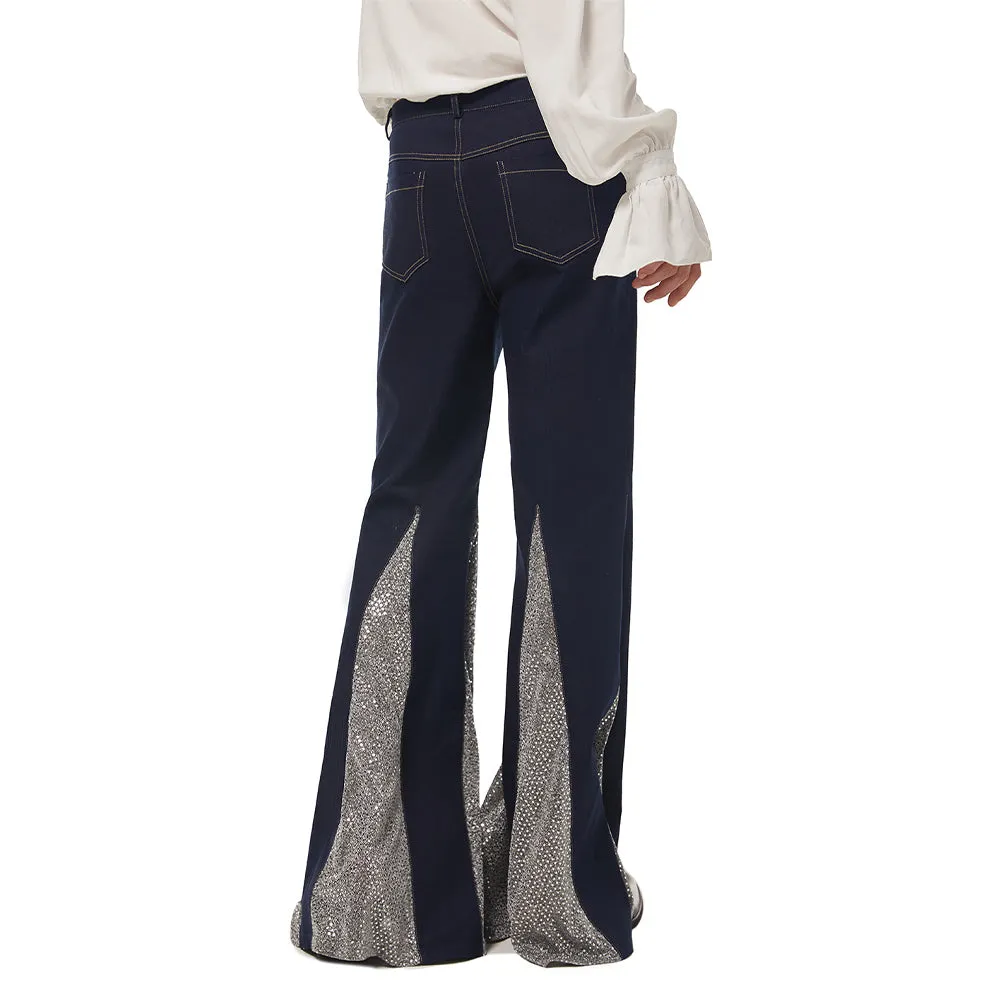 1970s Retro Vintage Disco Mid Waist Bell Bottom Super Flares Long Pants Halloween Carnival Suit