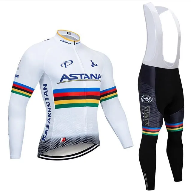 2019 BLUE ASTANA TEAM winter thermal fleece Cycling JERSEY Bike Pants set mens Ropa Ciclismo 12D bicycling Maillot Culotte wear