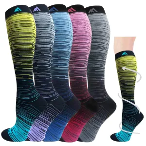 5-Pairs Gradient Compression Socks For Men & Women （20-30 mmHG）I ACTINPUT