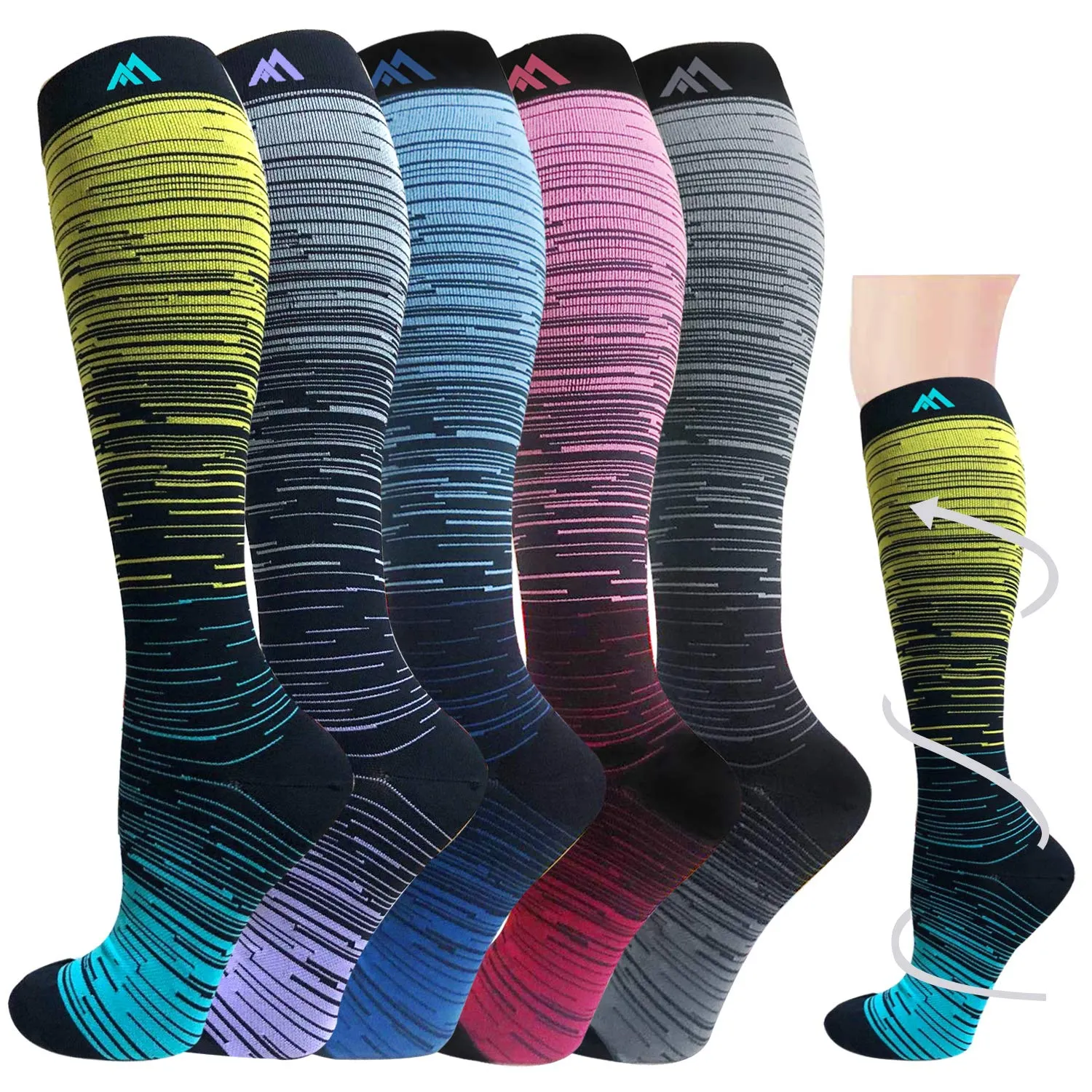 5-Pairs Gradient Compression Socks For Men & Women （20-30 mmHG）I ACTINPUT