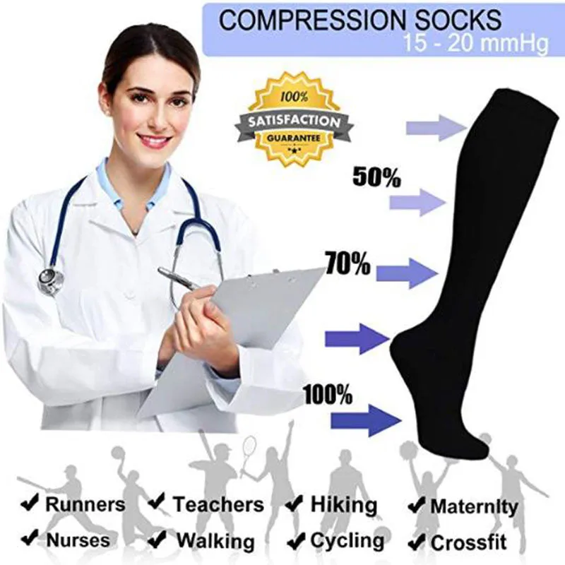 8-Pairs Black Copper Knee High Compression Socks (15-20mmHG) | Actinput