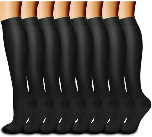 8-Pairs Black Copper Knee High Compression Socks (15-20mmHG) | Actinput