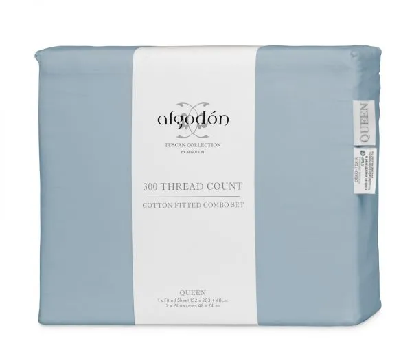 ALGODON "300TC Cotton" FITTED SHEET Combo Set - DENIM
