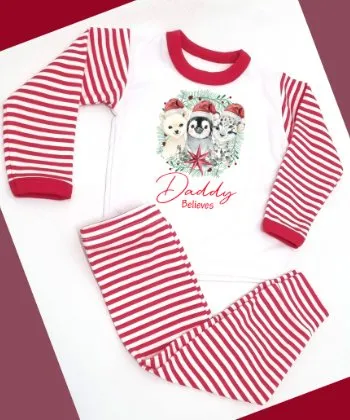 Animal Trio Personalised Red Stripe Pyjamas