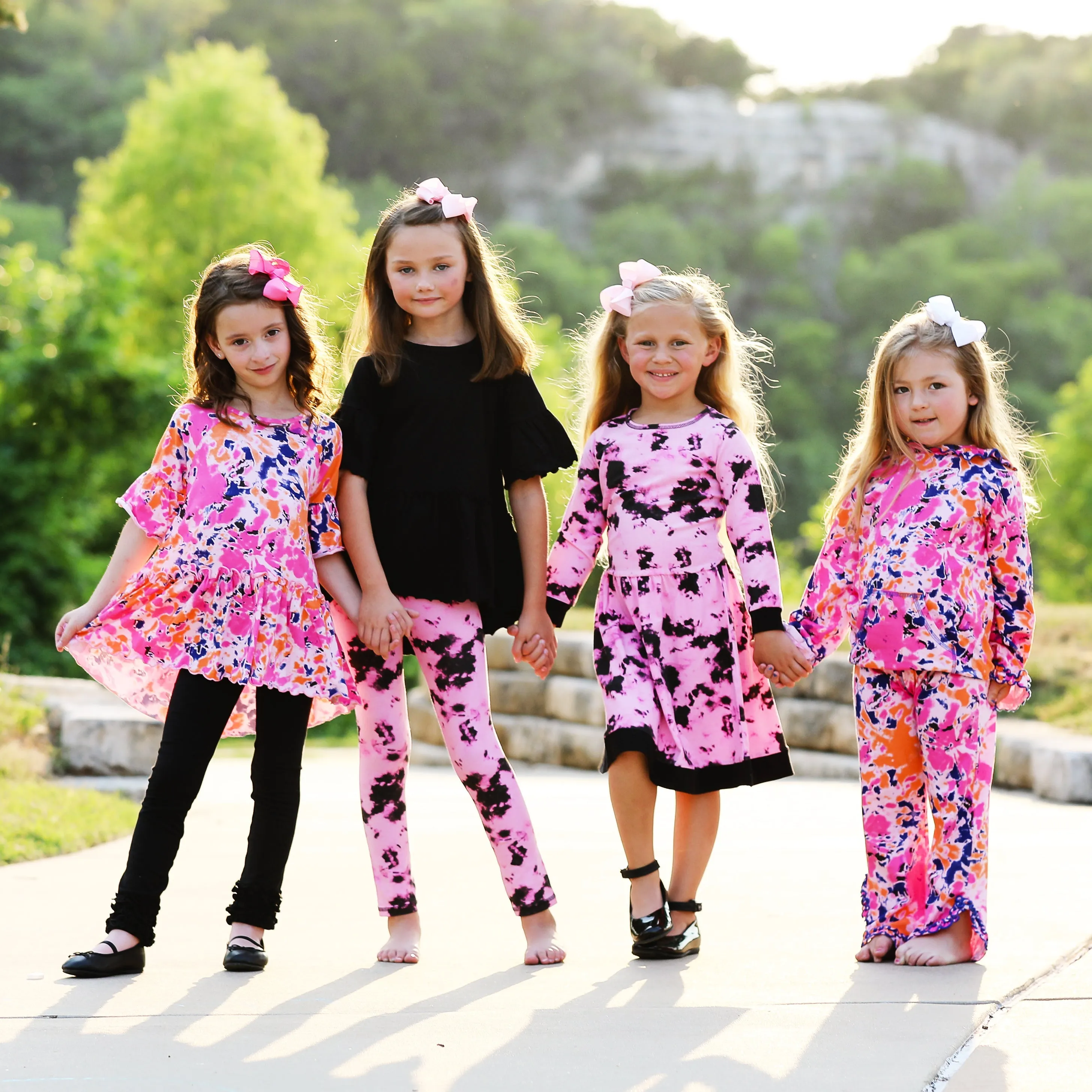 AnnLoren Girls Pink, Orange & Purple Tie Dye Ruffle Hoodie 2 Pc