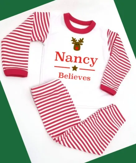 Antlers Personalised Adults Red Stripe Pyjamas