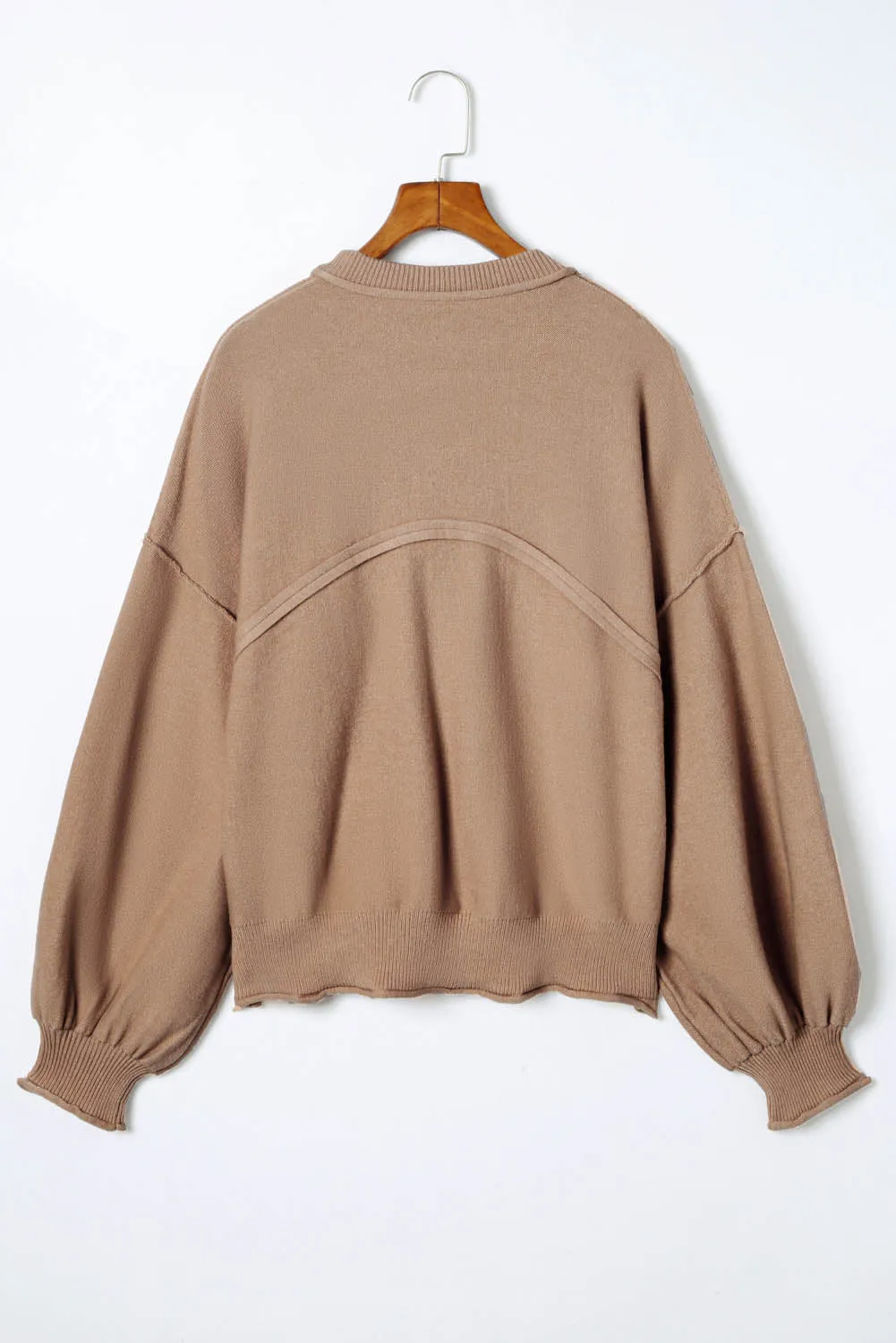 Apricot Raw Edge Patch Pocket Exposed Seam Loose Sweater
