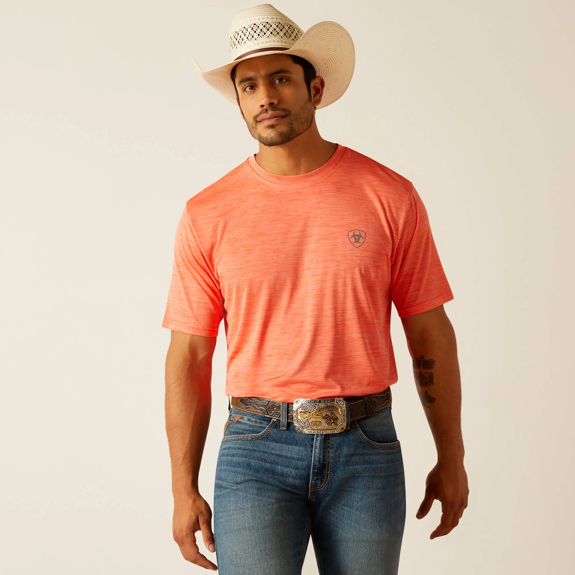 Ariat Orange SW Shield Logo Charger Tee for Men