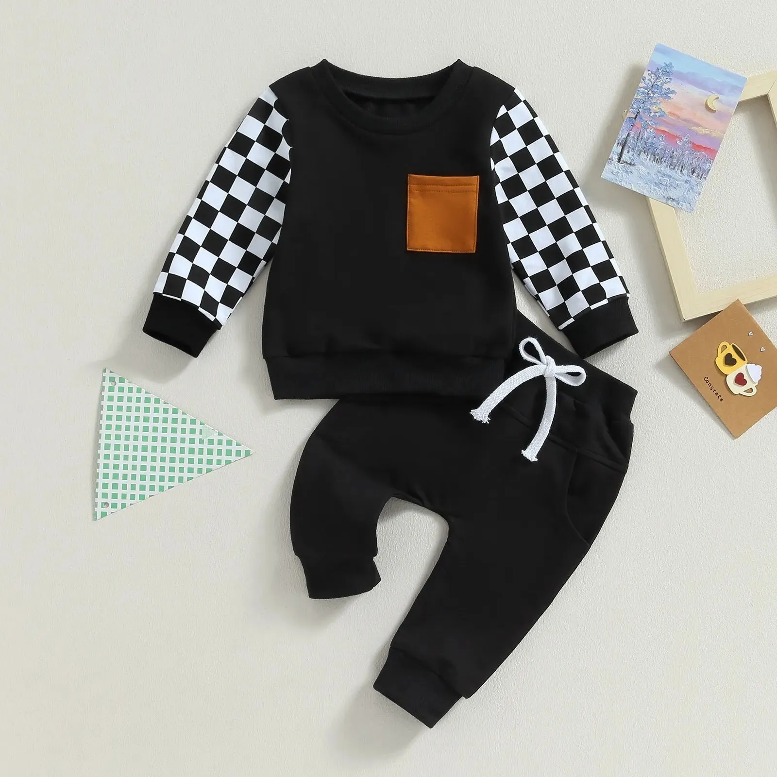 Autumn And Winter Solid Color Lace-up Sweatpants 2-piece Children's Fashion Casual