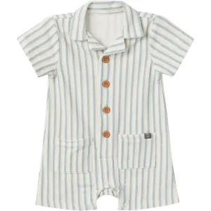 Baby Boys Teal Stripe Collared Short Sleeve Romper