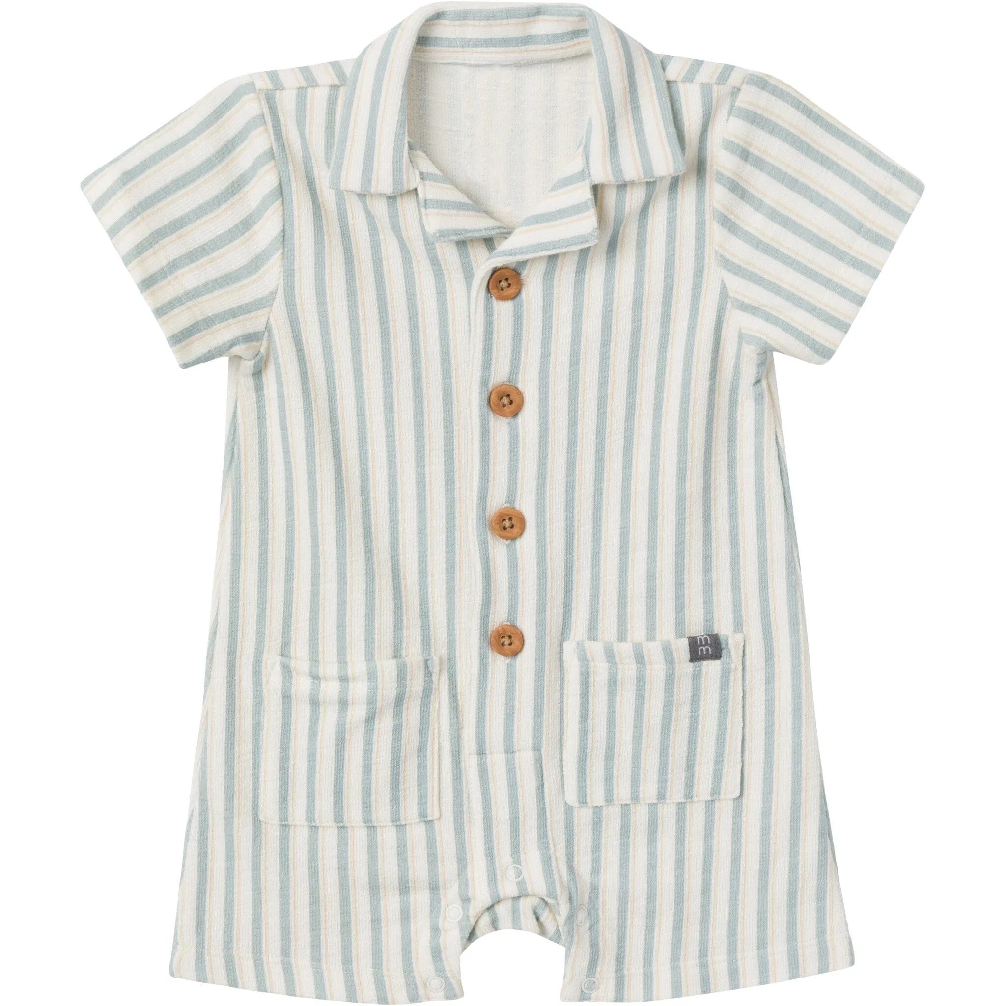 Baby Boys Teal Stripe Collared Short Sleeve Romper
