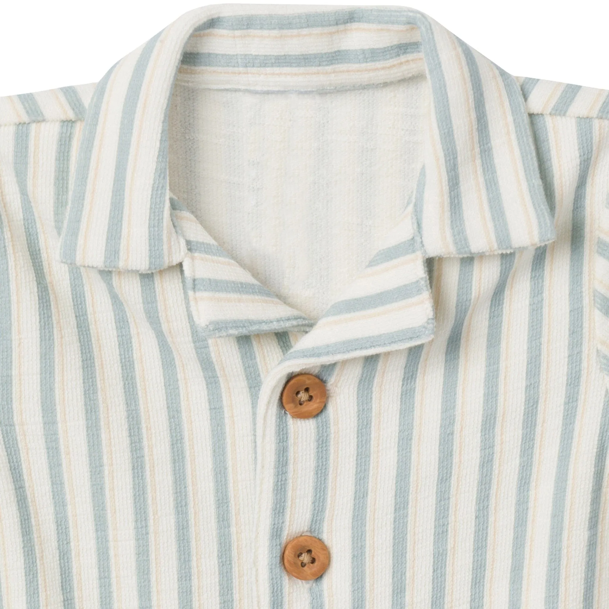 Baby Boys Teal Stripe Collared Short Sleeve Romper