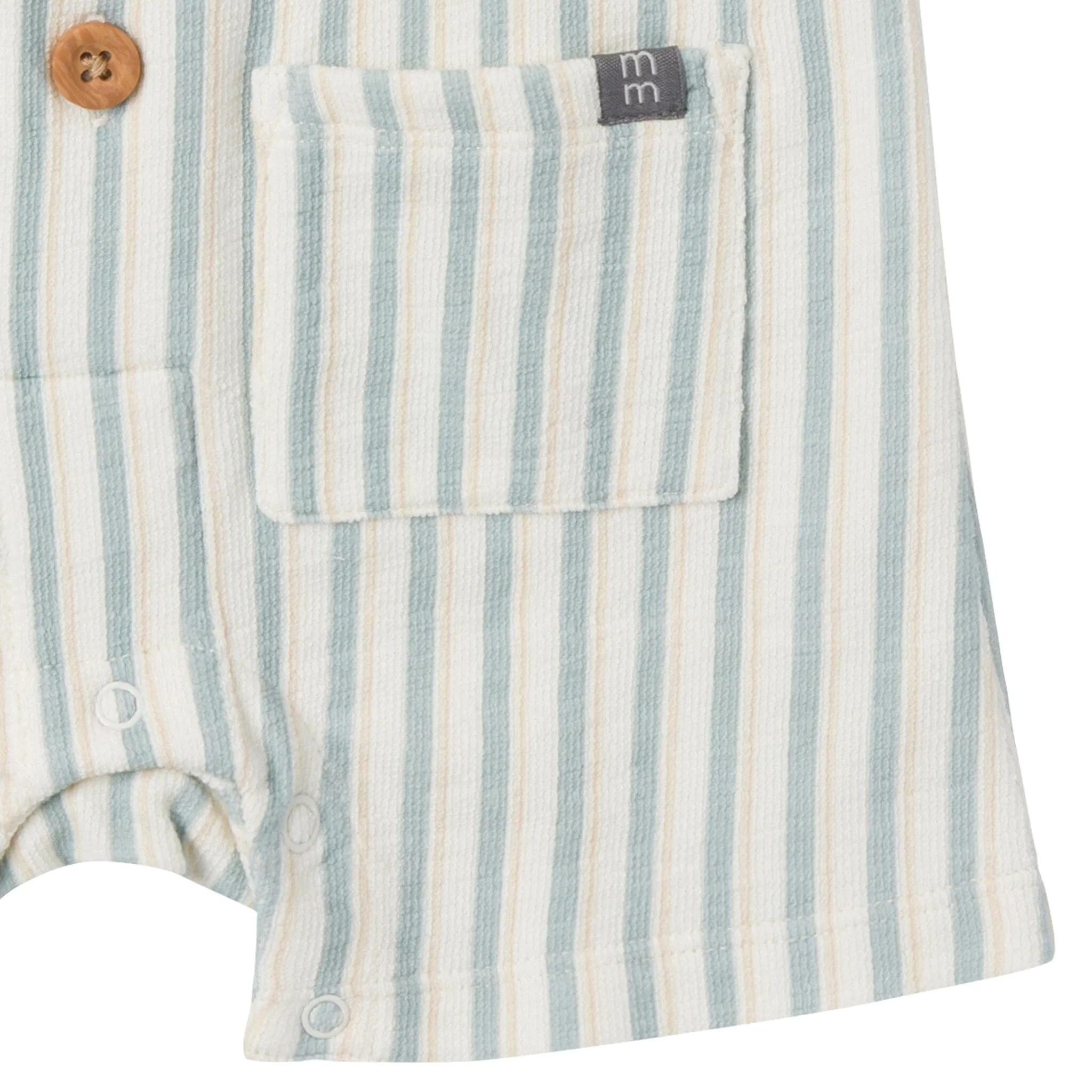 Baby Boys Teal Stripe Collared Short Sleeve Romper
