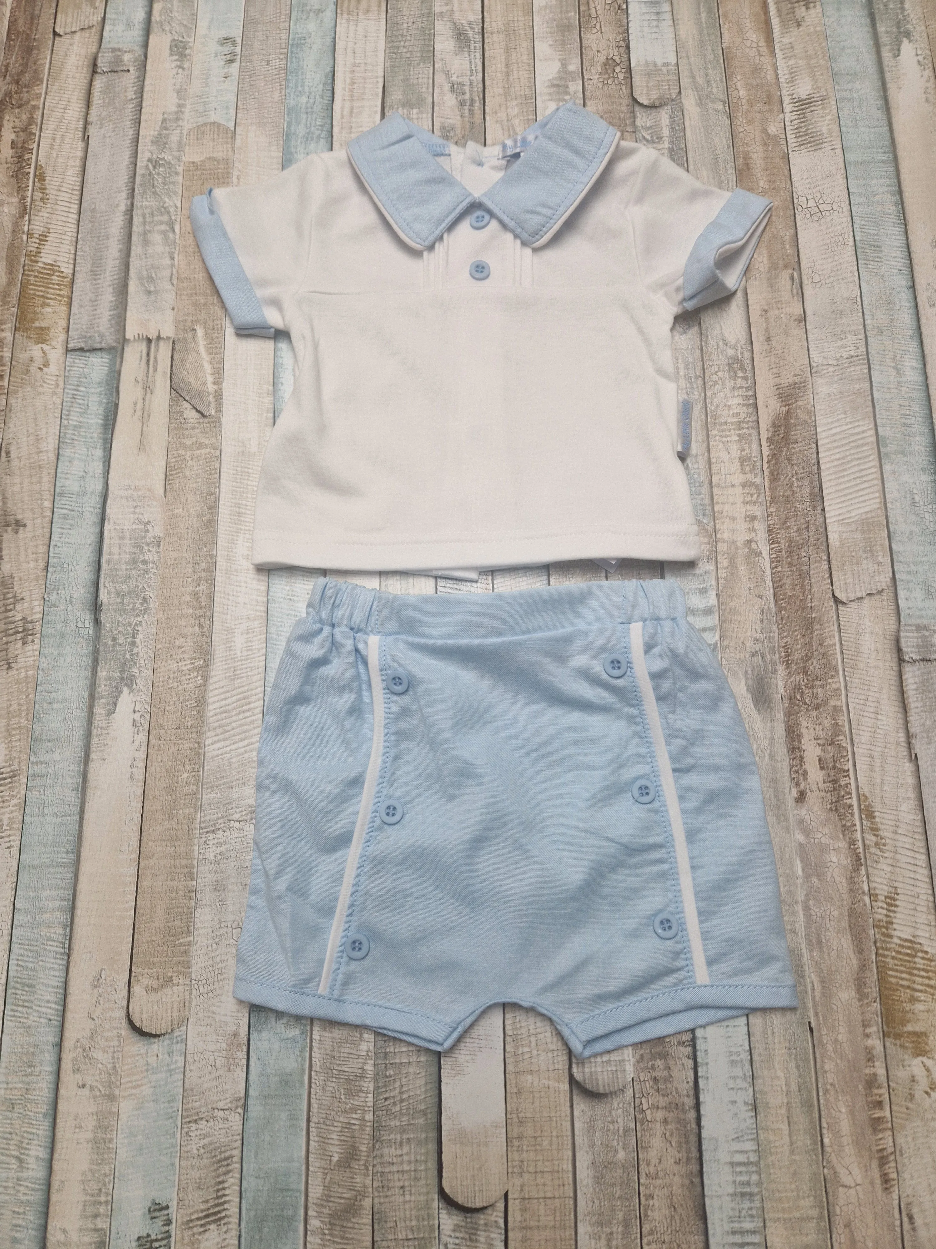 Baby Boys White And Blue Short Set