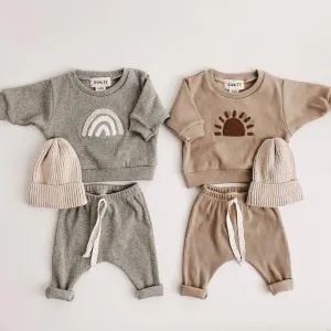 Baby Cartoon Fashion Sun Rainbow Letter Sweatshirt Pants Set