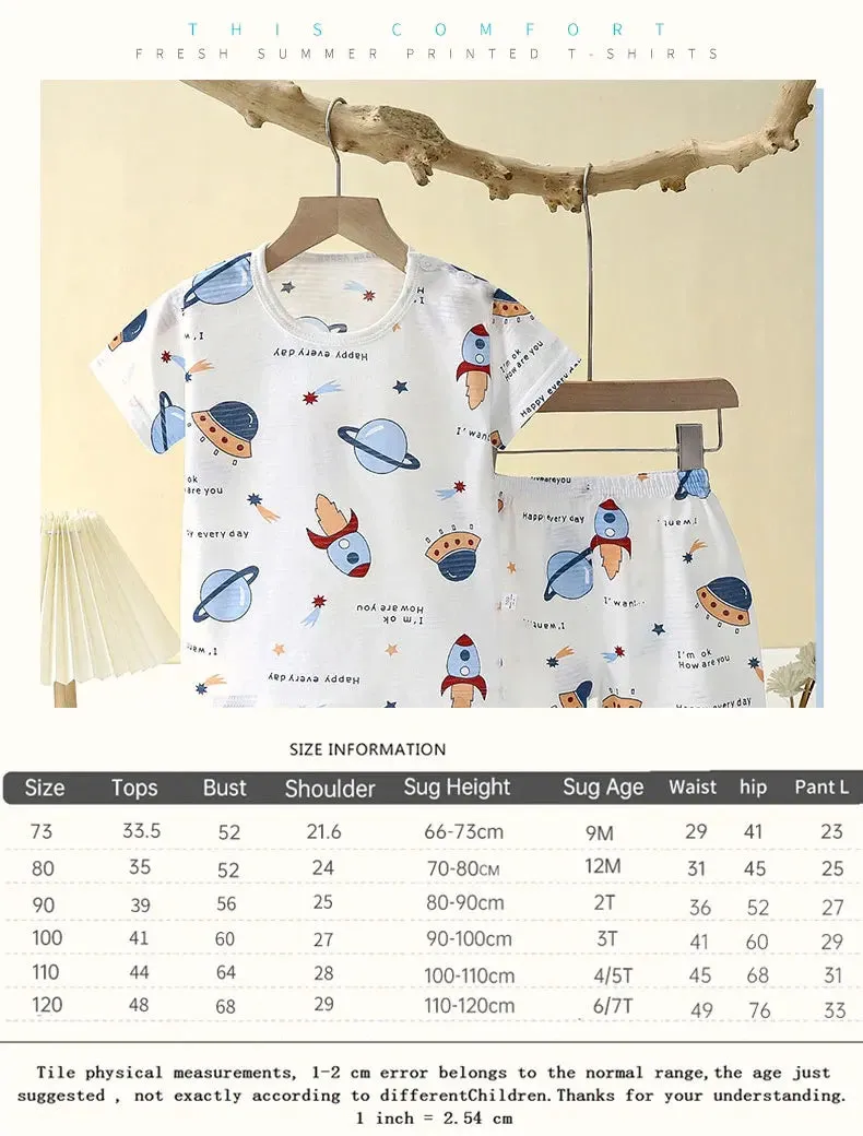 Baby Children Clothes  Set Cute Cartoon Short Sleeve Home Pajama Set Sleepwear Soft Breathable