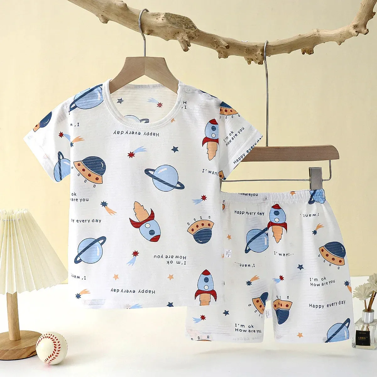 Baby Children Clothes  Set Cute Cartoon Short Sleeve Home Pajama Set Sleepwear Soft Breathable