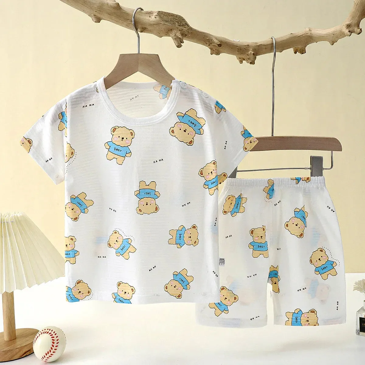 Baby Children Clothes  Set Cute Cartoon Short Sleeve Home Pajama Set Sleepwear Soft Breathable