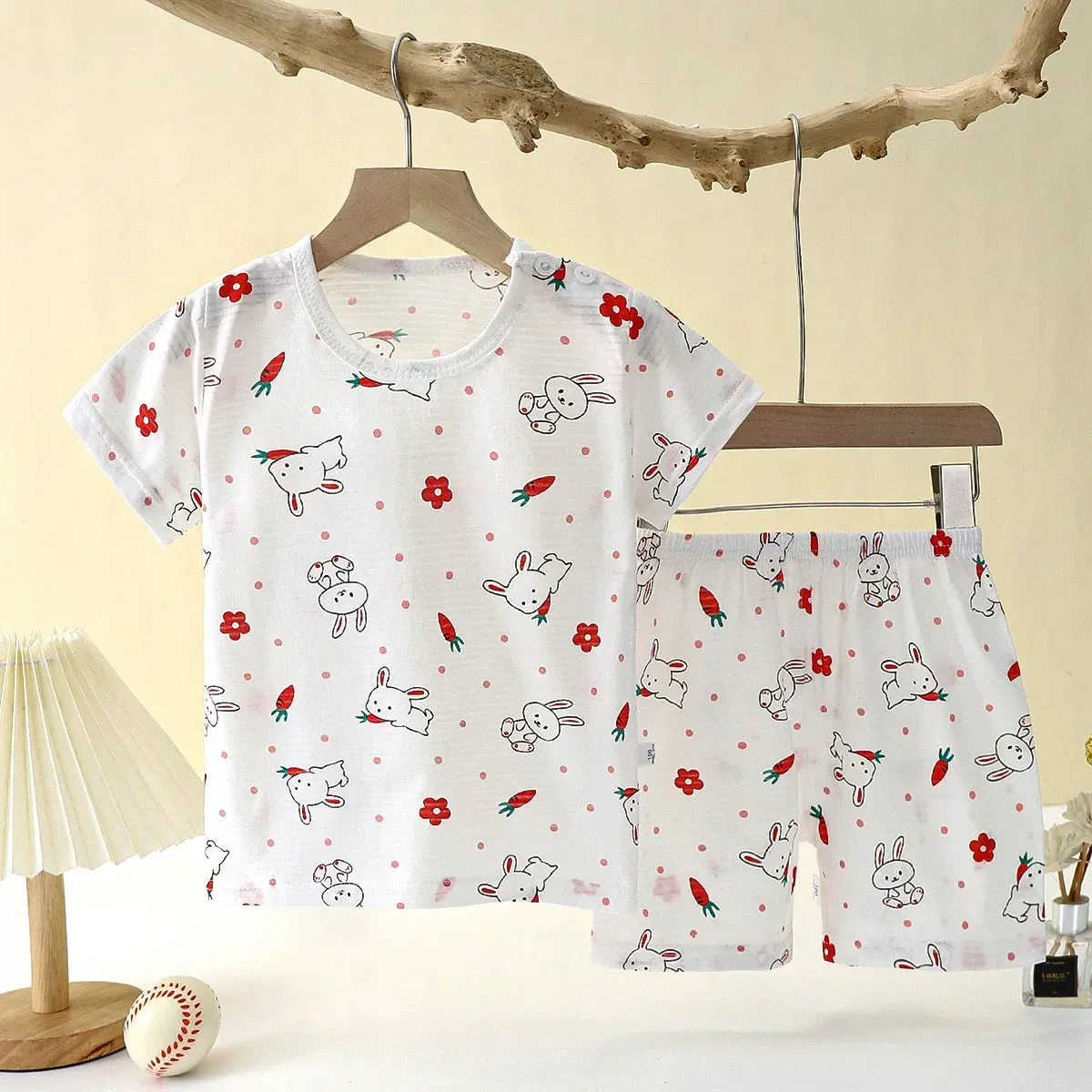 Baby Children Clothes  Set Cute Cartoon Short Sleeve Home Pajama Set Sleepwear Soft Breathable