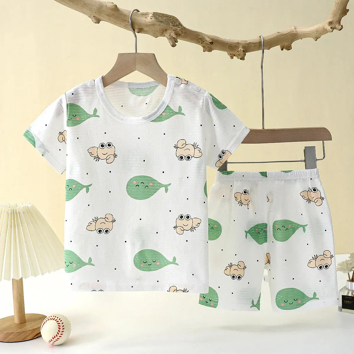 Baby Children Clothes  Set Cute Cartoon Short Sleeve Home Pajama Set Sleepwear Soft Breathable