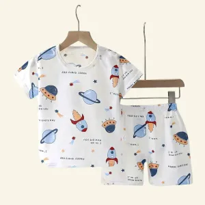 Baby Children Clothes  Set Cute Cartoon Short Sleeve Home Pajama Set Sleepwear Soft Breathable