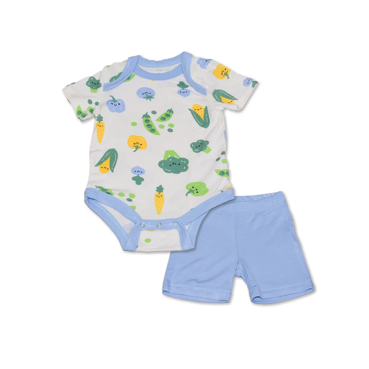 Bamboo Short Sleeve Onesie & Short Set (Farmers Market Prt/Skydive)