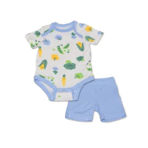 Bamboo Short Sleeve Onesie & Short Set (Farmers Market Prt/Skydive)