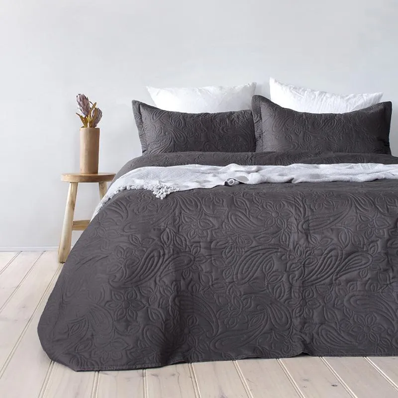 Bambury Paisley Coverlet Set - Charcoal