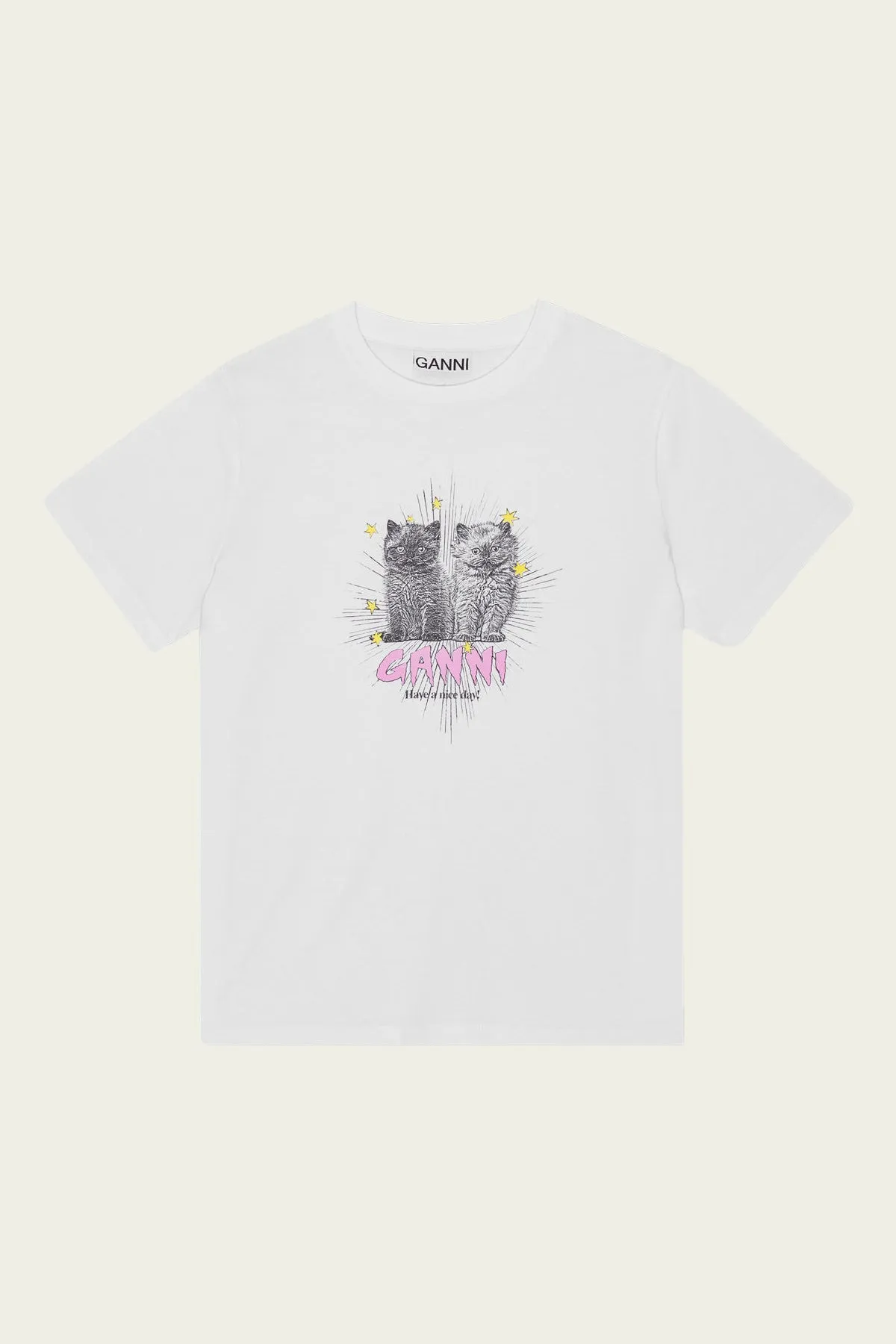 Basic Jersey Kittens Relaxed T-Shirt in Bright White