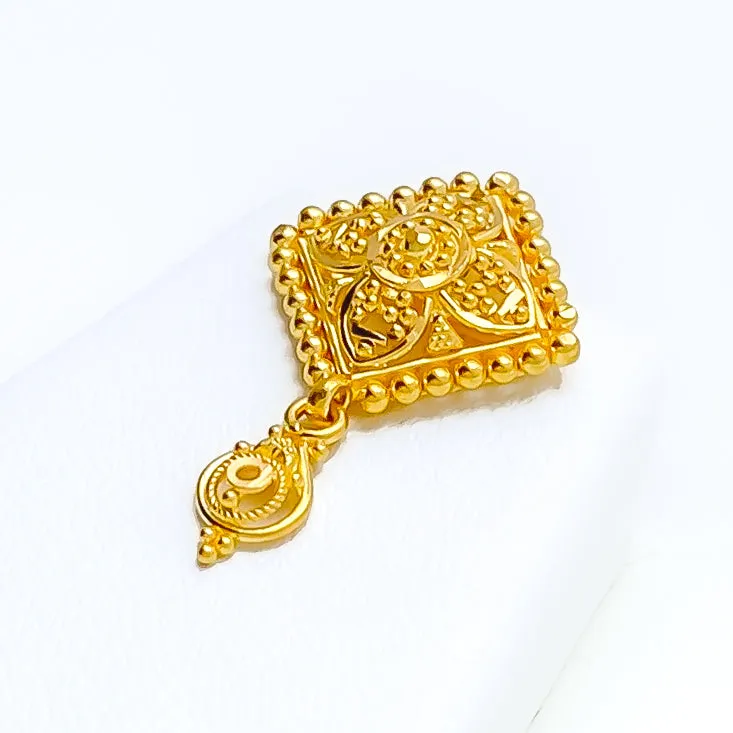Beaded Striped Flower 22k Gold Pendant Set