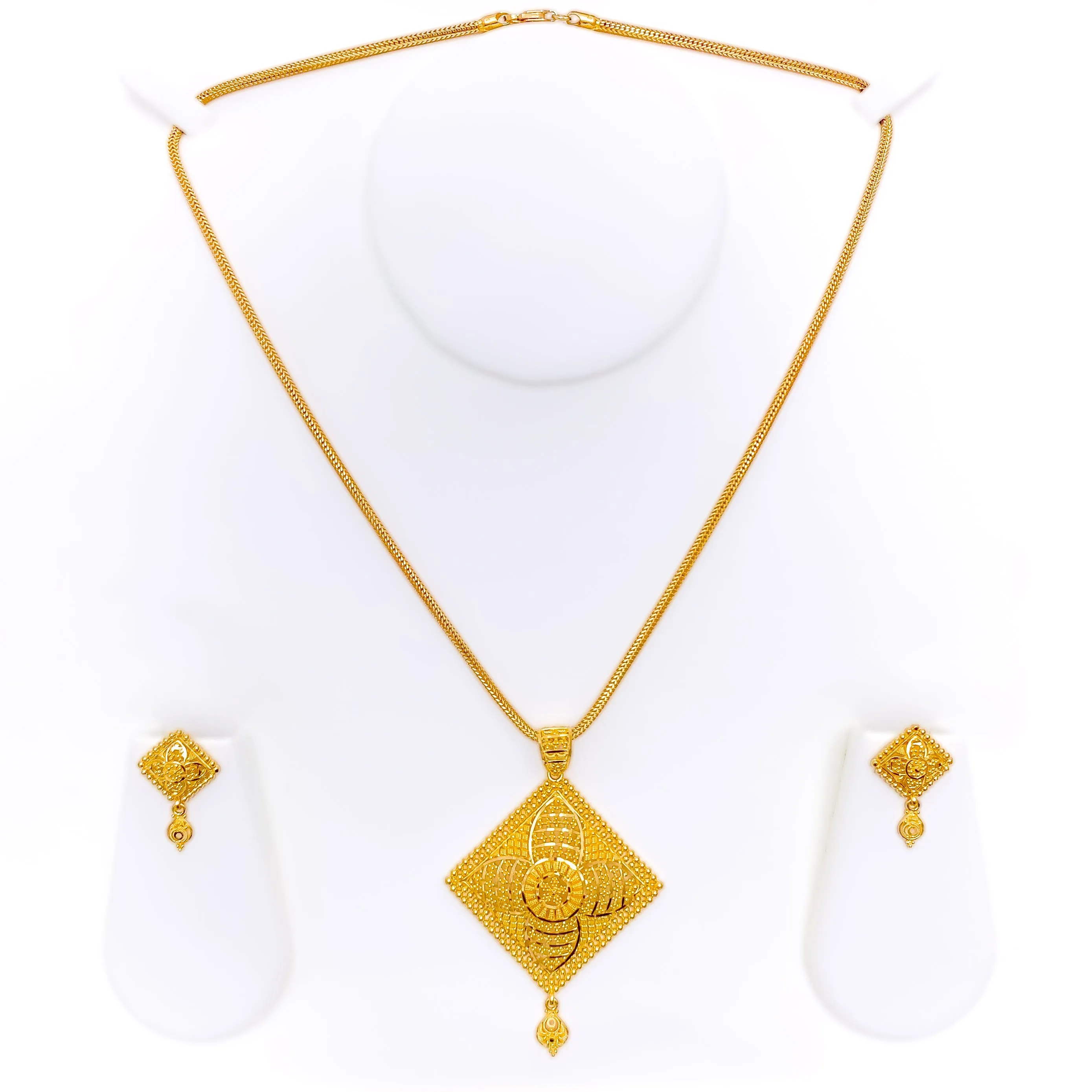 Beaded Striped Flower 22k Gold Pendant Set