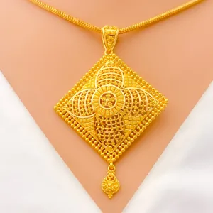 Beaded Striped Flower 22k Gold Pendant Set