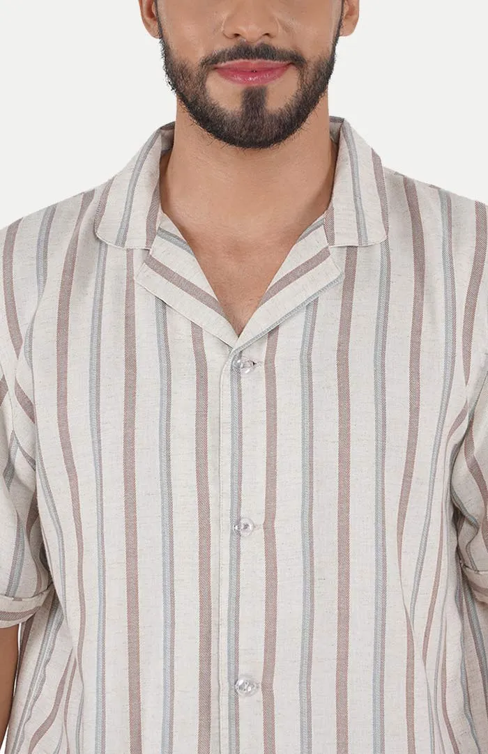 BEIGE CO-ORD SET | STRIPES LOUNGEWEAR SET