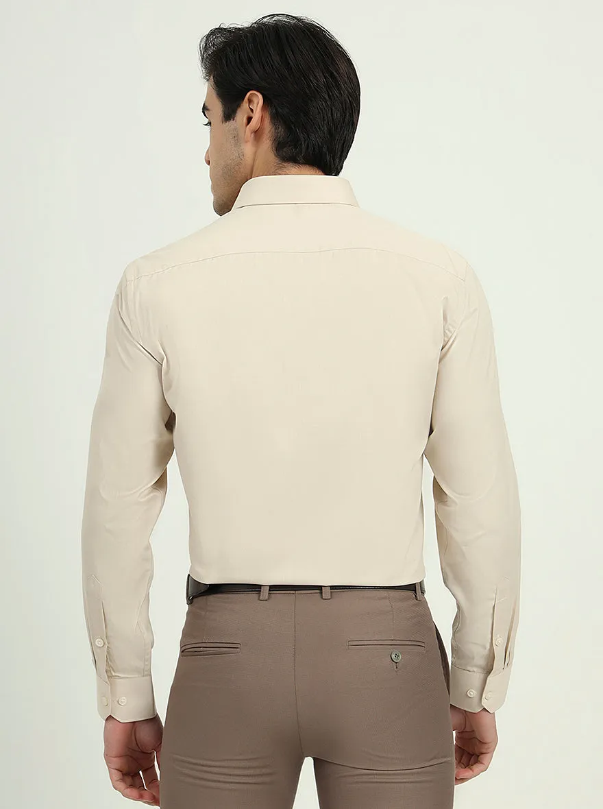 Beige Solid Regular Fit Formal Shirt | Greenfire