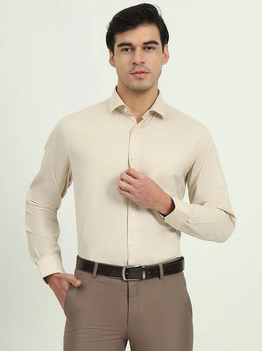 Beige Solid Regular Fit Formal Shirt | Greenfire