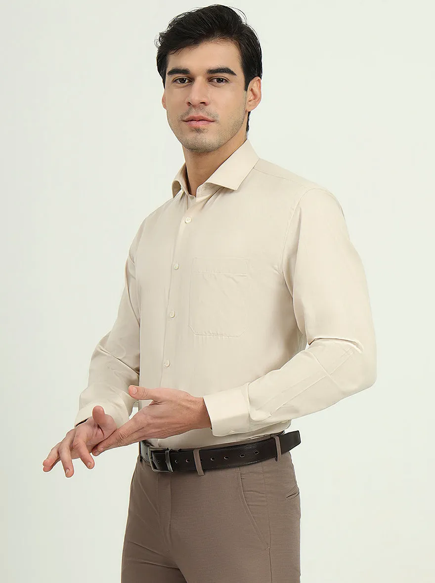 Beige Solid Regular Fit Formal Shirt | Greenfire