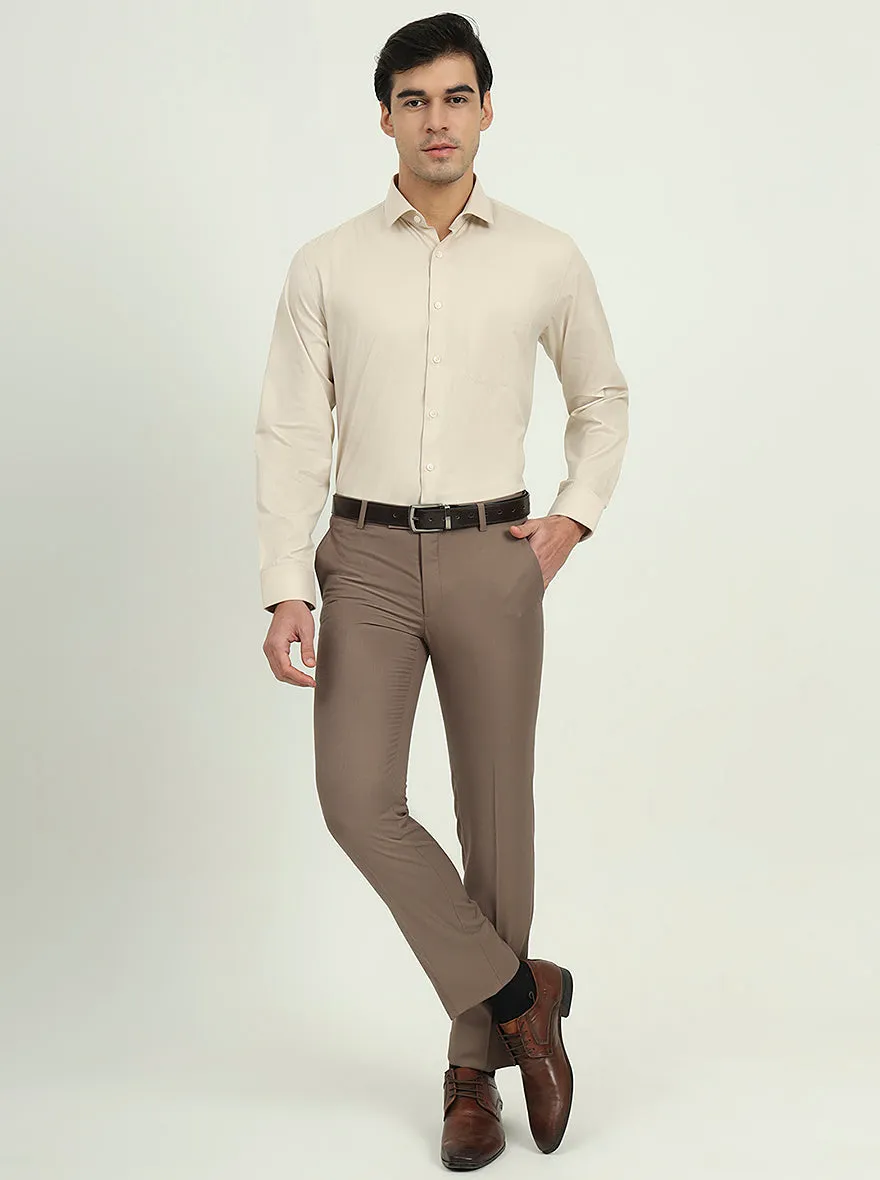 Beige Solid Regular Fit Formal Shirt | Greenfire