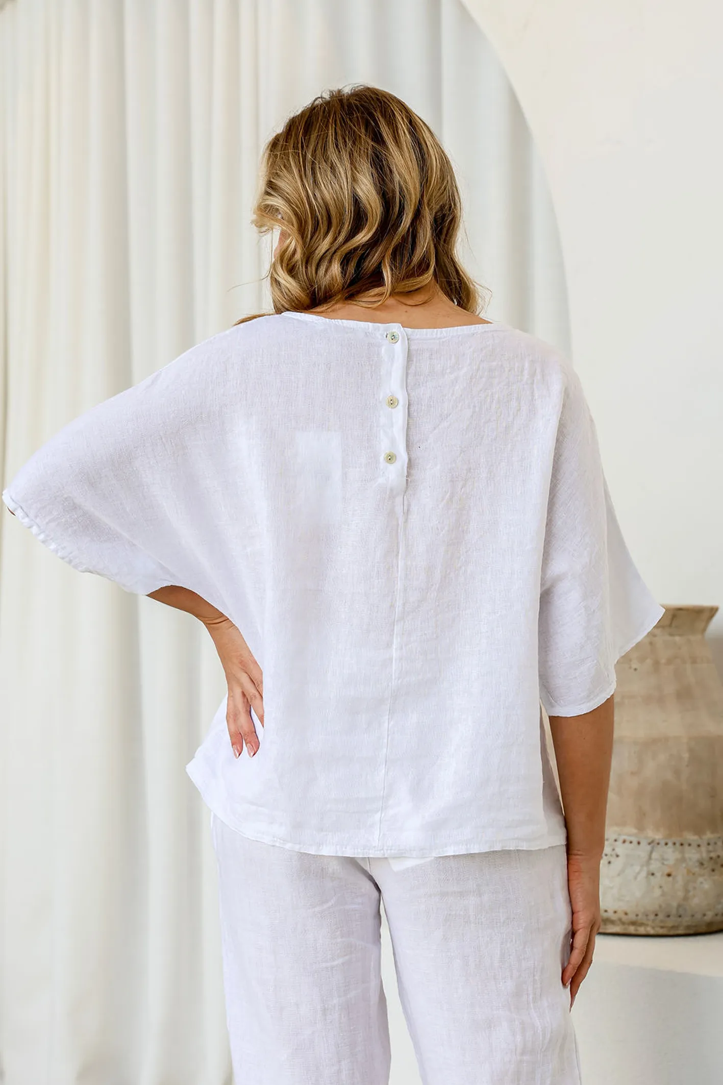 'Bianca' Linen Top - White