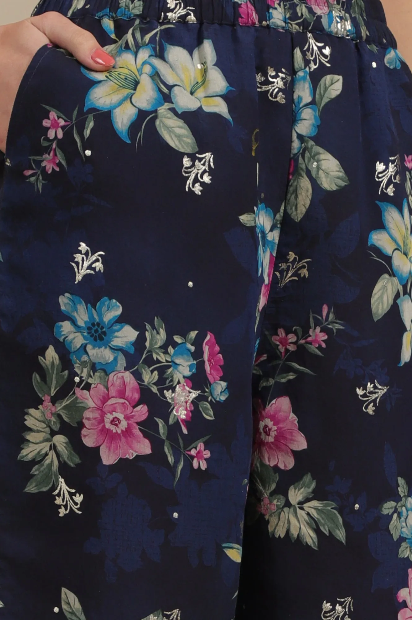Blue Bold Floral Printed A-line Kurta and Pants Co-ord Set