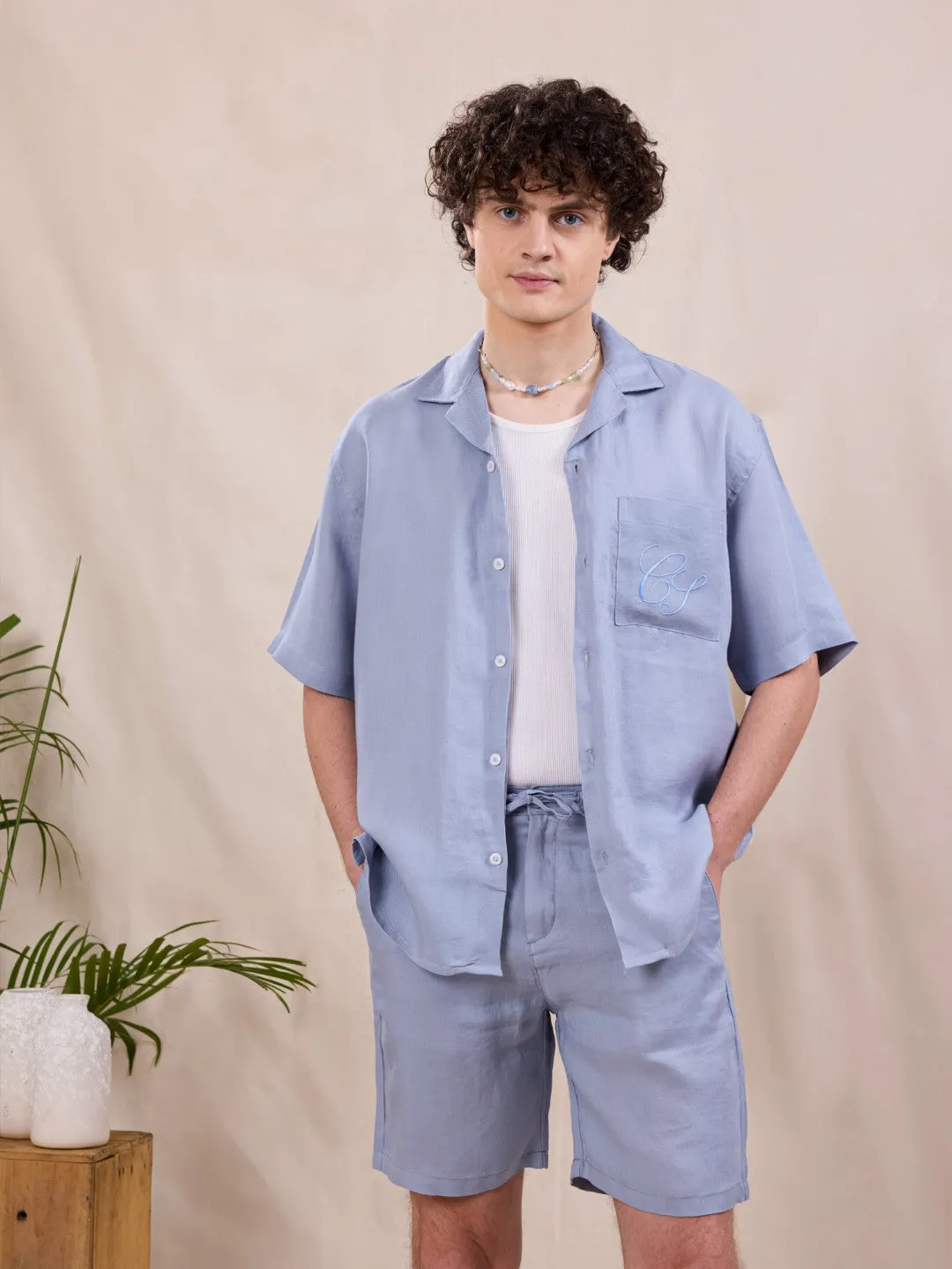 Blue Cotton Plain Shorts