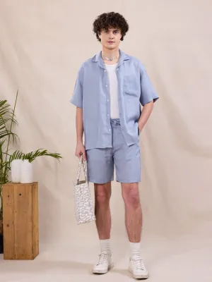 Blue Cotton Plain Shorts