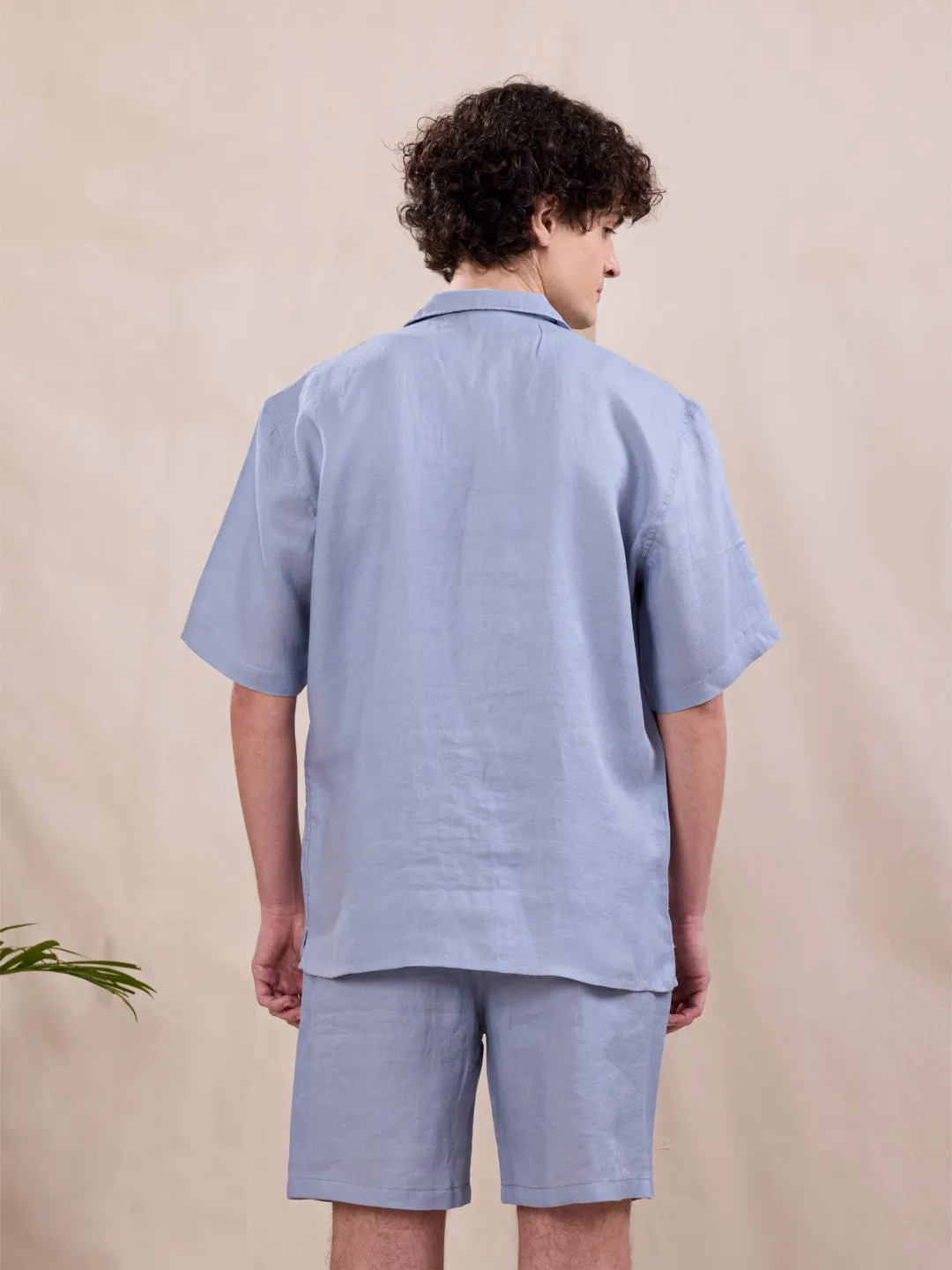 Blue Cotton Plain Shorts