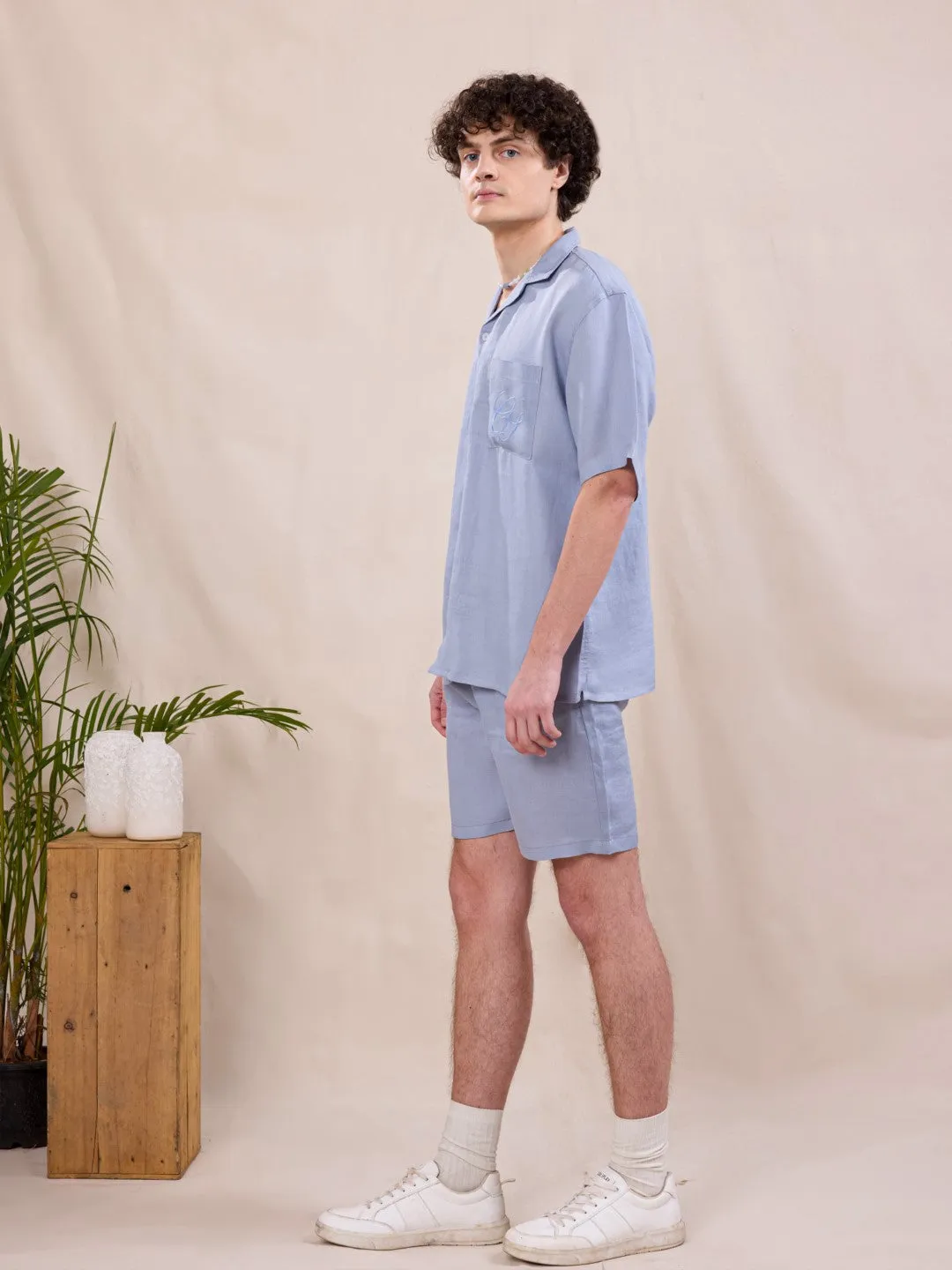 Blue Cotton Plain Shorts