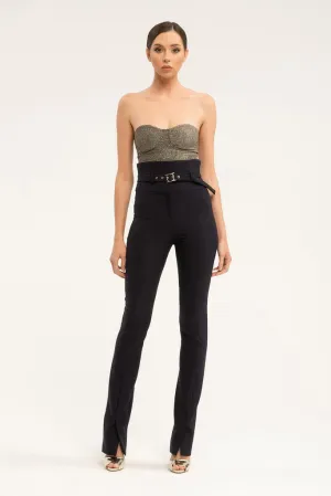 Blue Office Solid Color High Waist Straight Trousers