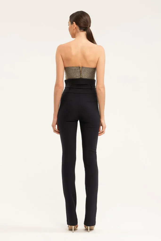 Blue Office Solid Color High Waist Straight Trousers