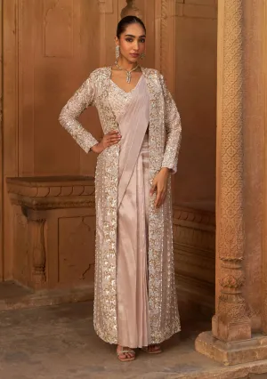 Blush pink jashaa-e-bahaar cape sari set