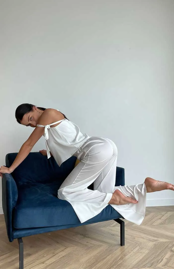 Bow Me | White Satin Loungewear Set