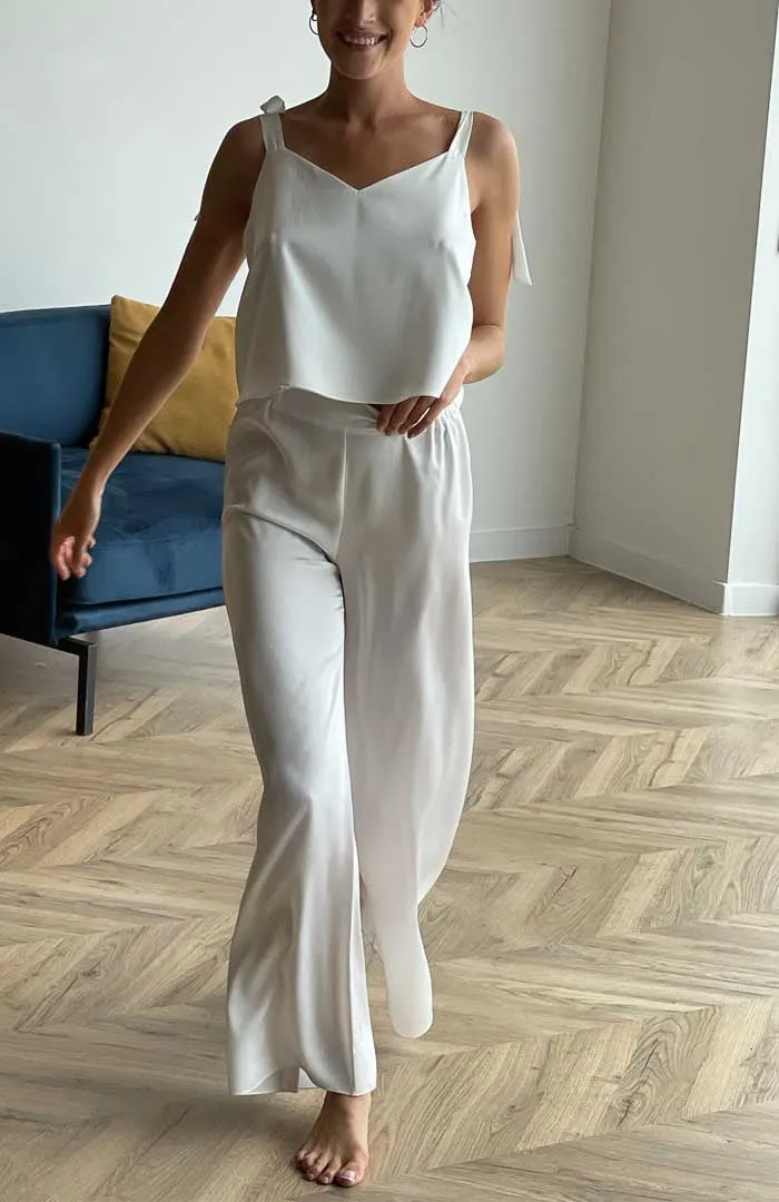 Bow Me | White Satin Loungewear Set