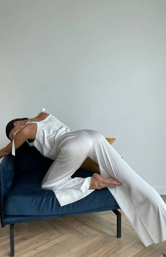 Bow Me | White Satin Loungewear Set